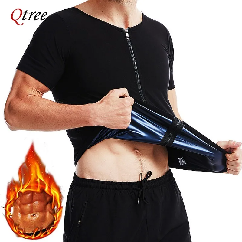 Qtree Men Sauna Body Shaper Vest Waist Trainer Slimming Tank Tops Shapewear Corset Gym Zipper Tummy Control Belly Trimmer Suits