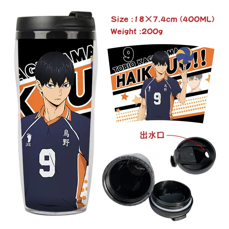 400ml Anime Wasser Tasse Haikyuu!! Shoyo Hinata Kageyama Tobio Daichi Student Cartoon Junge Mädchen Schule isolierte Plastik becher