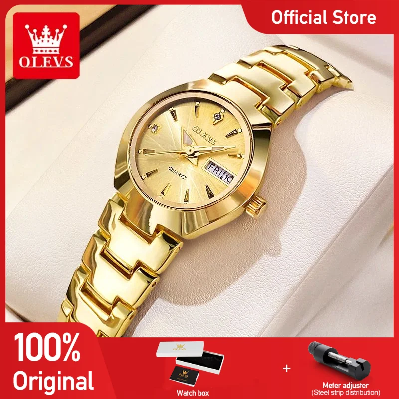 OLEVS 8697 Orologio da donna Orologio da polso al quarzo originale Rombo Specchio Acciaio al tungsteno Giorno Data Orologi per donna Set di braccialetti Reloj