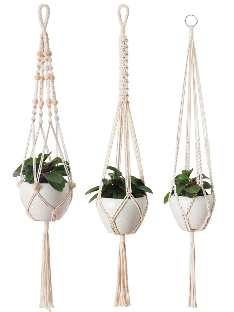 Hanging Plant Handmade Macrame Plant Hanger Flower Pot Planter Hanger Wall Decor Courtyard Garden Decor Planter Hanging Basket