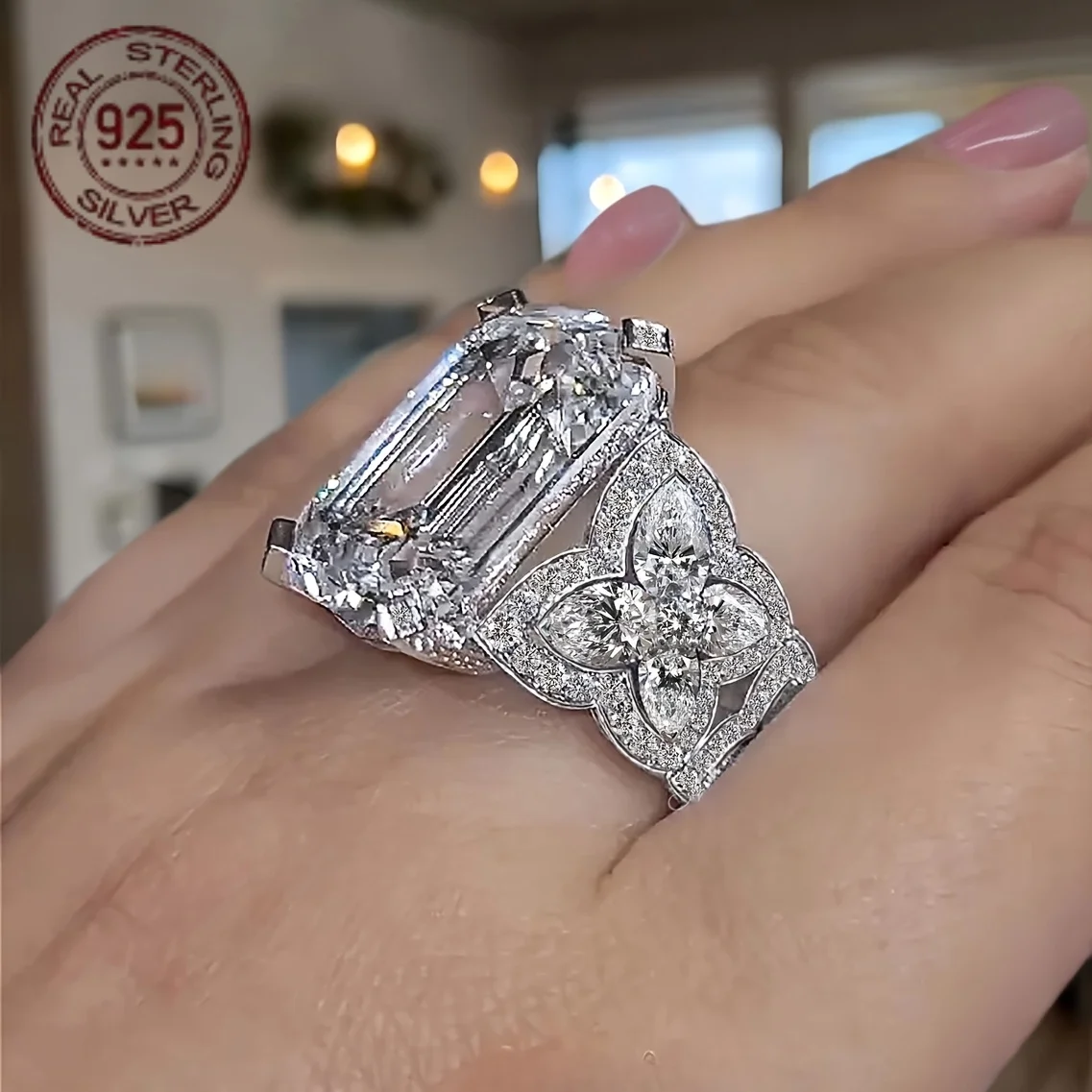 Elegant Butterfly Women 925 Silver Engagement Ring Celebrity Inspired Zircon Art Deco Solitaire Wedding Statement Rings Gifts