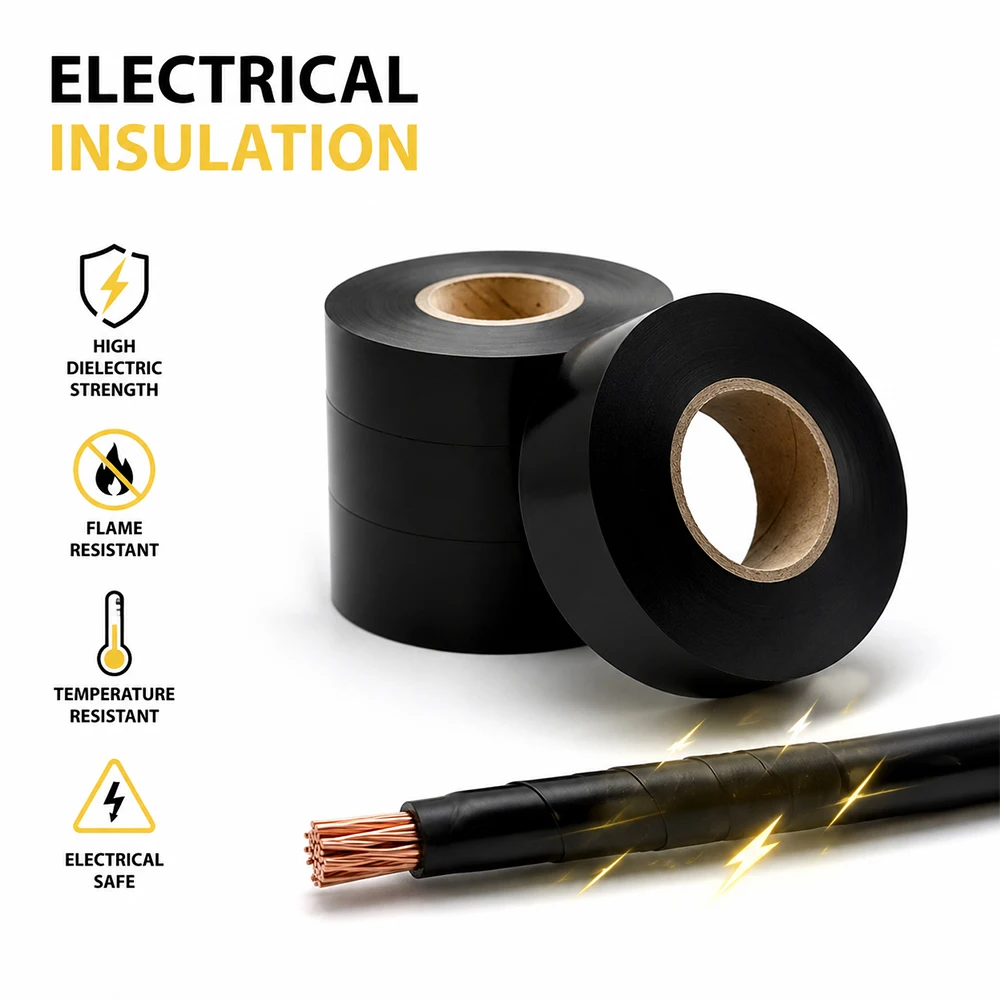 25m/35m Black PVC Tape Insulating Flame Retardant for Insulating Various Resistance Areas Insulate Wires and Prevent Leakage
