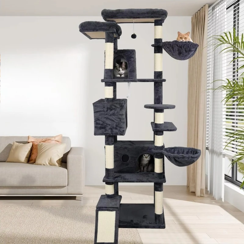 

Modern Wood Cat Tree Tower Platform Large Wide Base Condo Climbing Cat Scratch Trees