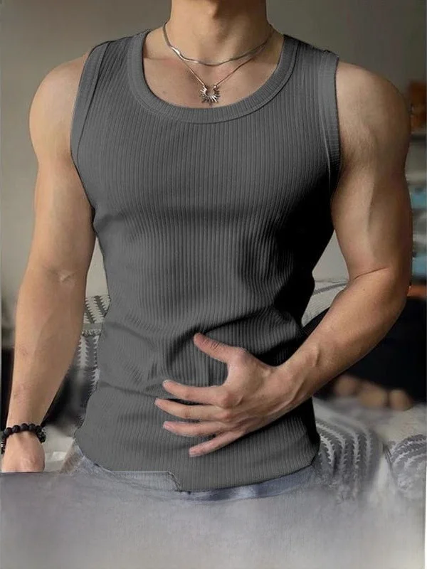White Thick Ribbed Sleeveless Fitness Tank Top Men's Slimming Muscle Display Summer Sports American Style Sweatshirt