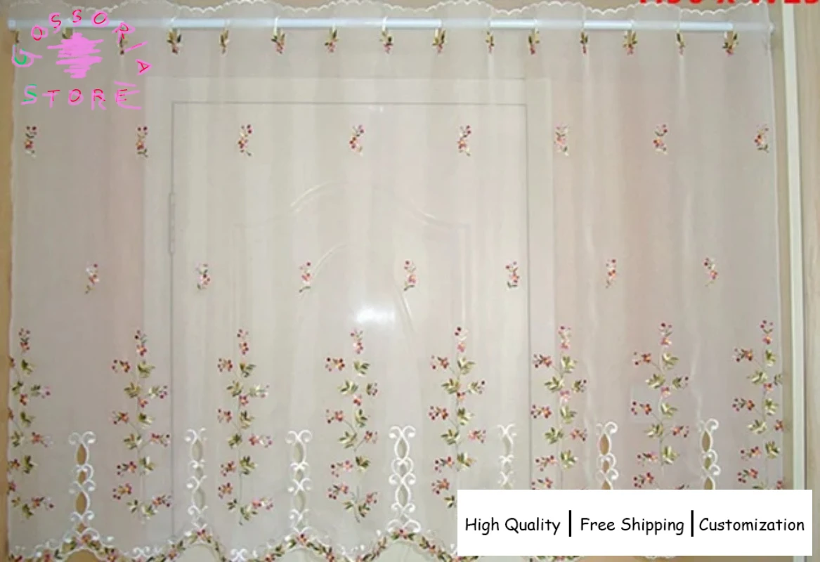 

Sample Custom Embroidered Valance Lace Crochet Gauze Flower Countryside Style Curtain Tulle for Cupboard Kitchen Door Window