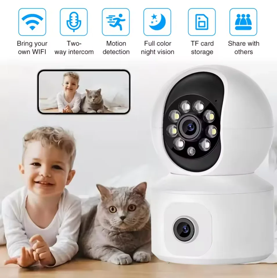 كاميرا 2MP بعدسة مزدوجة ذكية 2.4G WIFI Home 1080P HD شاشة مزدوجة كاميرات مراقبة فيديو لاسلكية داخلية