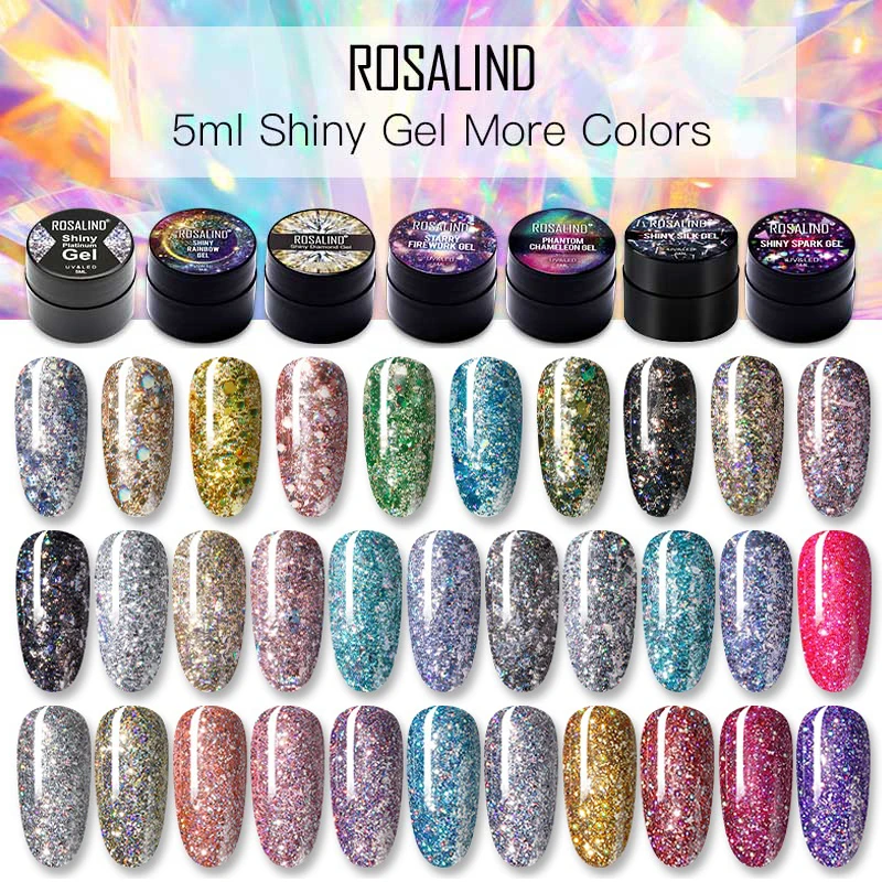 ROSALIND-Juego de esmaltes en Gel para uñas, barniz híbrido para manicura, capa Base superior, imprimación, colores UV, platino brillante