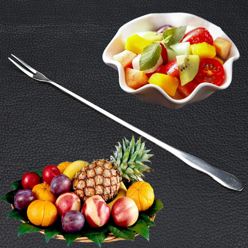 Fruit Fork With Long Handle Stainless Steel Salad Forks For Cocktail Cutlery Dessert Vegetables Cake Kitchen Tableware 20/26cm