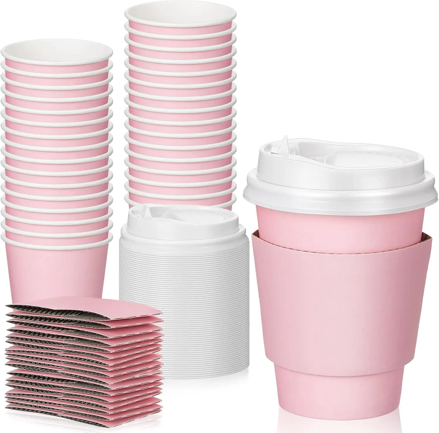 

48 Pcs 12 oz Disposable Coffee Cups with Lids and Sleeves Bulk, Insulated Hot Chocolate Paper Cup for Hot and Cold Bever