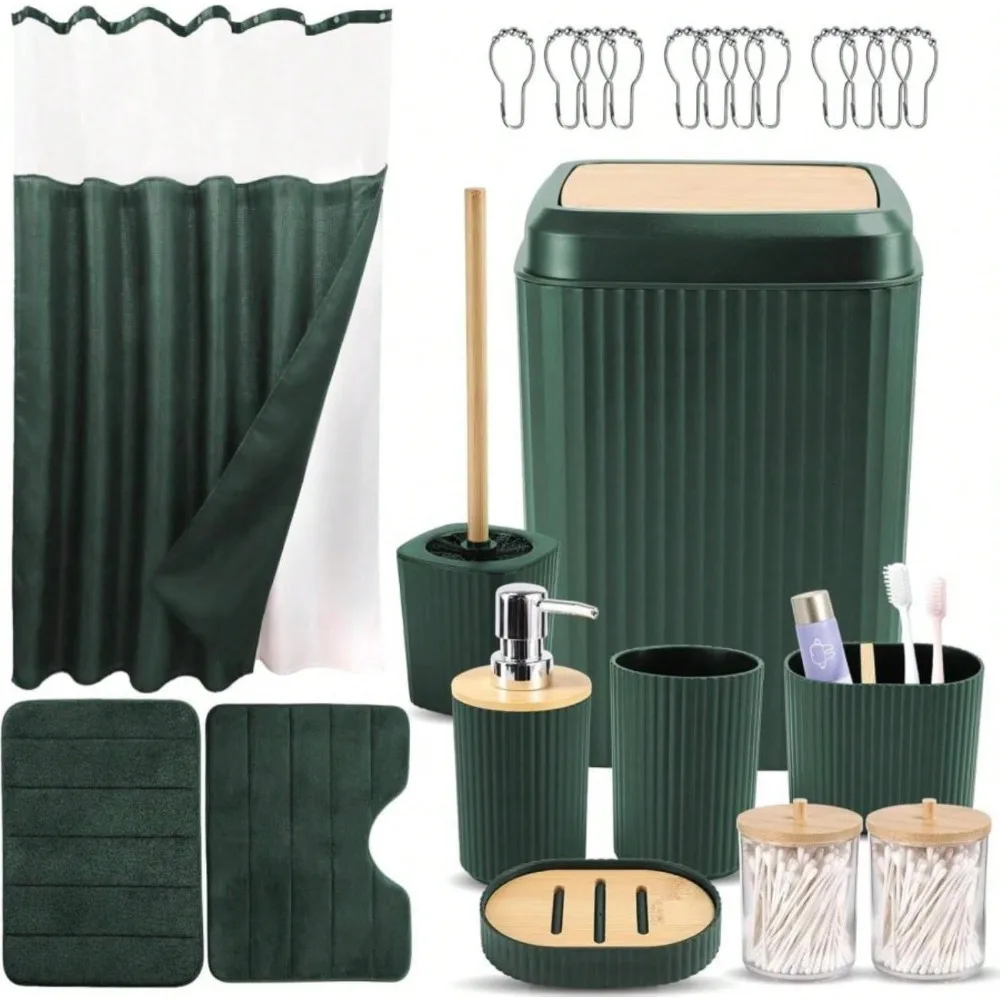 

Набор для ванной комнаты из 23 предметов с занавеской для душа и ковриками, бежевый комплект аксессуаров для ванной, занавеска для душа с подкладкой, коврик для ванной из пены с эффектом памяти