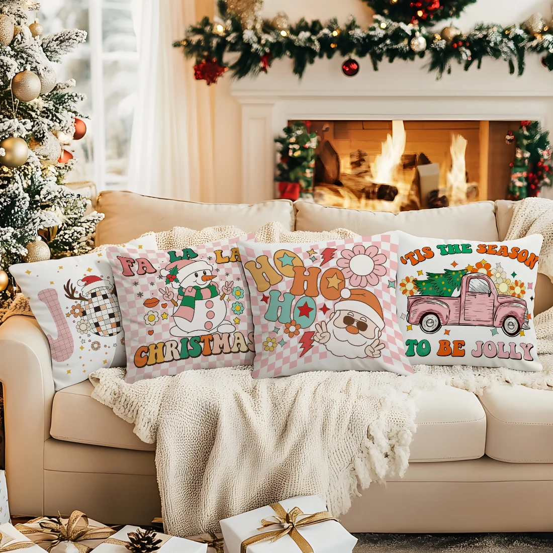 

Christmas Chessboard Pillowcase Printed Polyester 45x45cm Throw Pillowcover Decorative Sofa Cushion Pillowslip Home Decor