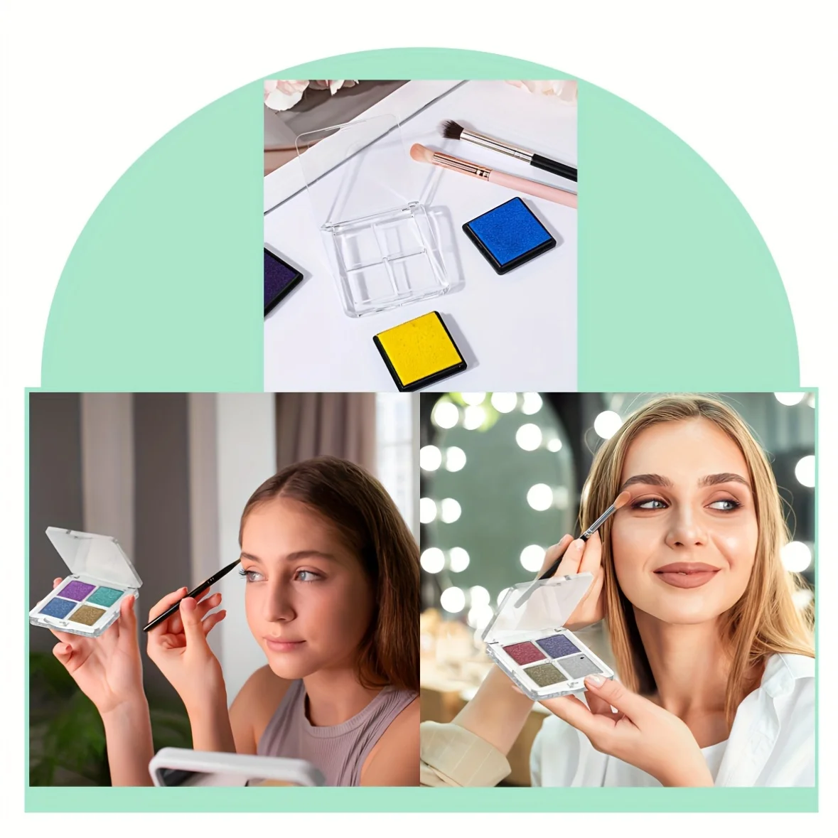 لوحة مكياج شفافة مكونة من 4 أقسام - منظم سفر قابل لإعادة الملء لظلال العيون وأحمر الخدود وحقيبة مستحضرات التجميل المحمولة ذات الإغلاق المفاجئ