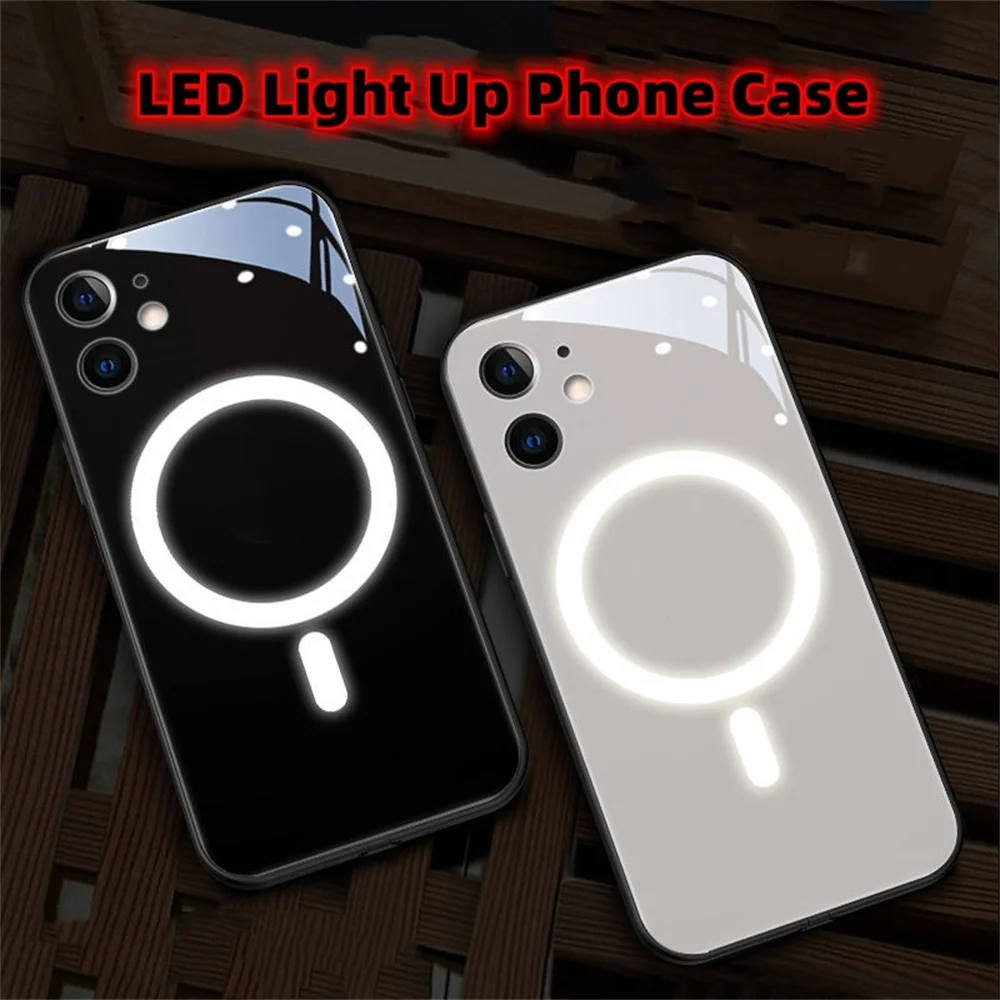 

Smart LED Light Glow Tempered Glass Phone Case For Huawei Mate 50 40 30 Pro P60 P50 P40 Nova 10 9 Luminous Shockproof Cover
