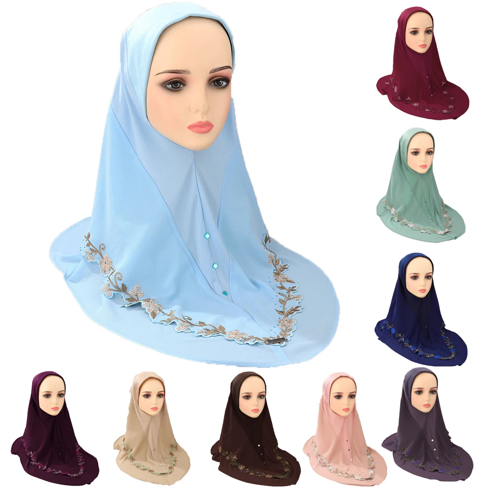 

High Quality Islamic Hijab Embroidery Amira Women Muslim Instant Scarf Turban Arabic Pray Hijabs Pull On Ready Made To Wear Hat