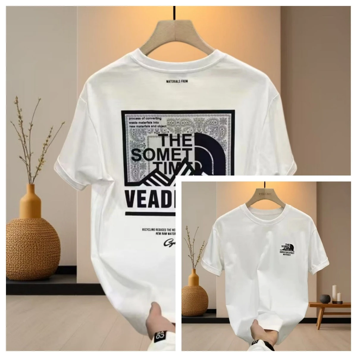 2026 Trendy Short-sleeved Pure Cotton Summer Blockbuster Men's Round-neck Loose Casual and Versatile T-shirt with Print