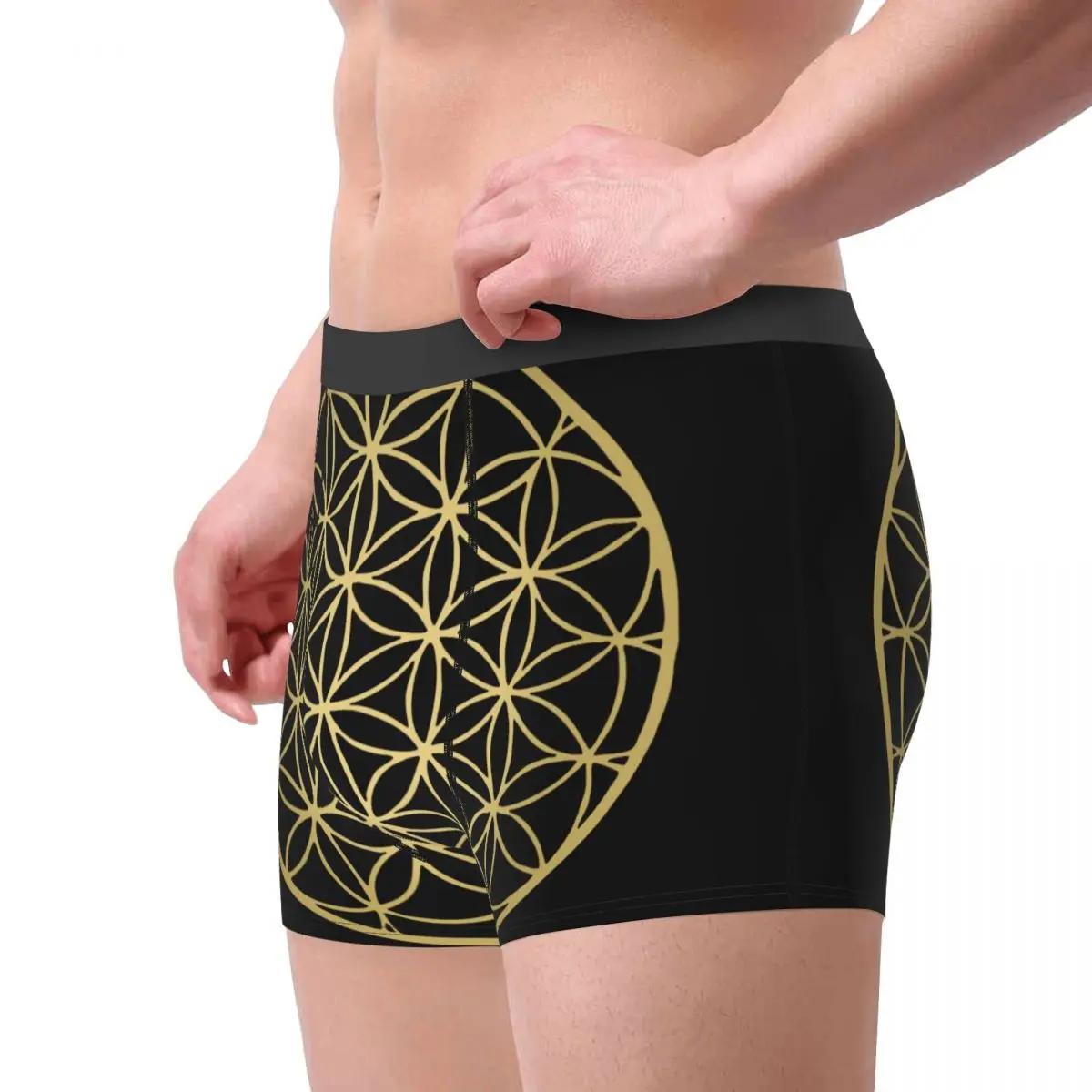 Men's Boxer Shorts Panties Flower Of Life Mandala Gold Mid Waist Underwear Mandala Sacred Religious Geometry Male Underpants