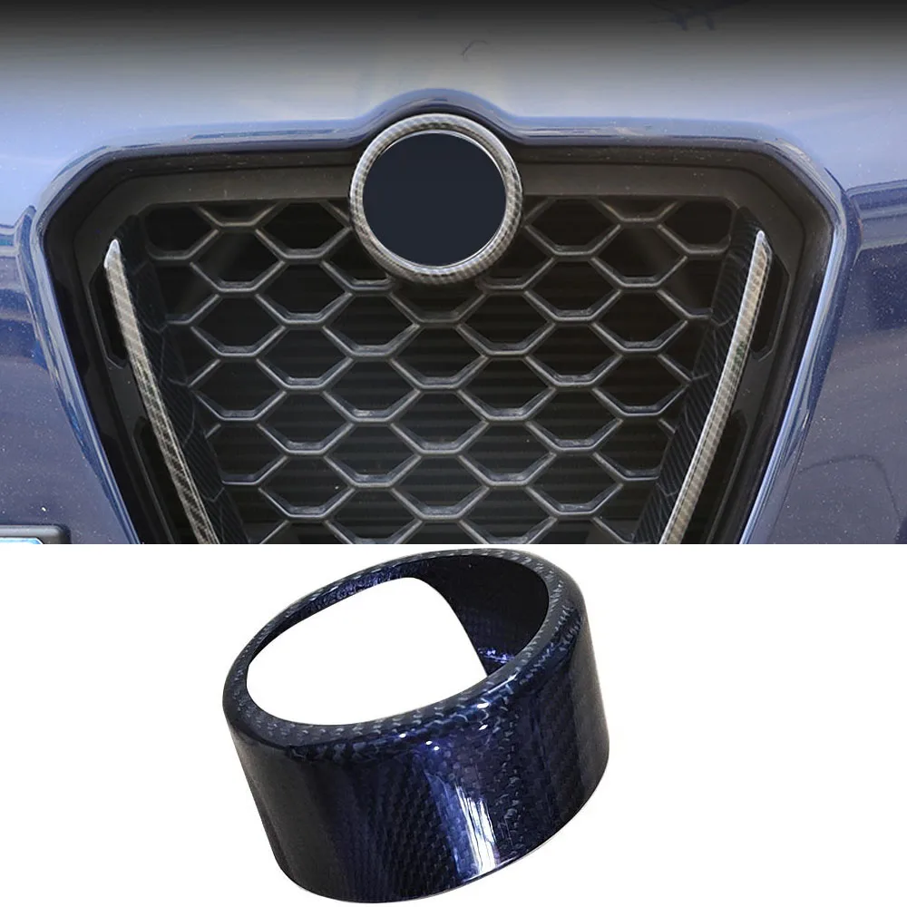 Real Dry Carbon Fiber Front Grille Grill Logo Frame Cover Trim for Alfa Romeo Giulia Stelvio 2017 2018 2019