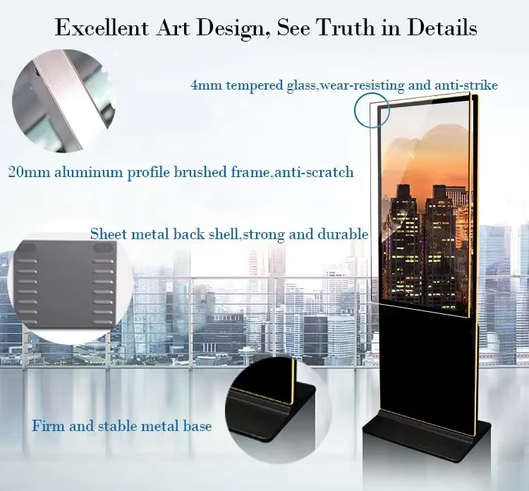 China Factory Custom Size Floor-standing Kiosk 65 Inch Indoor Digital Signage Display Vertical Advertising Machine for Ad Player