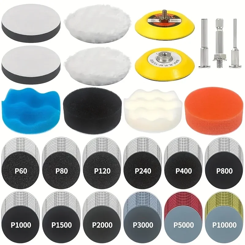 Polishing and drilling kit, dry and wet headlight repair kit, with water sandpaper, latex paper, sandpaper polishing pad
