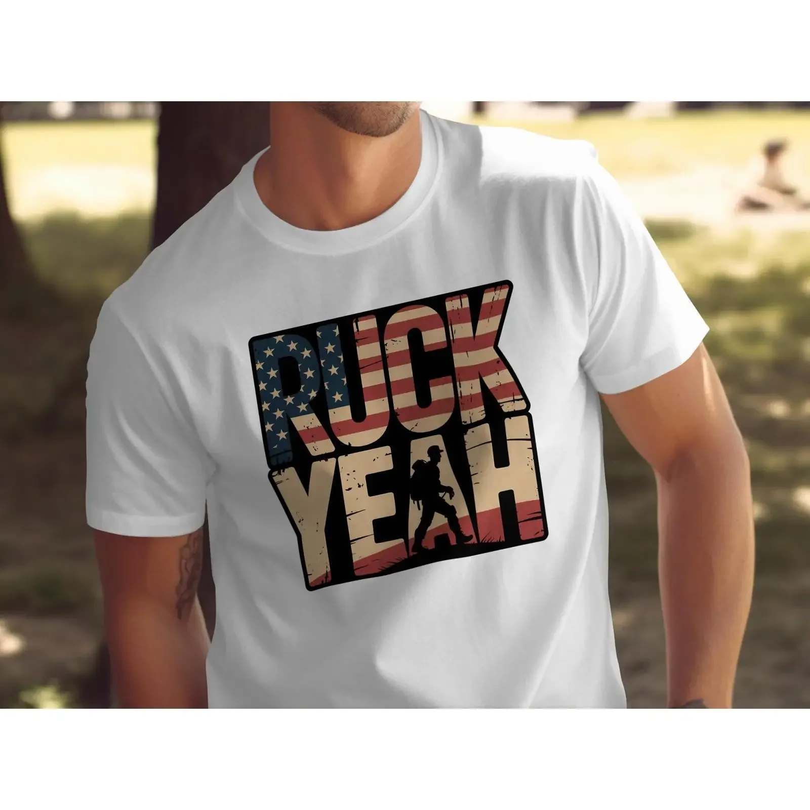 Patriotic American Flag Distressed Ruck Yeah T Shirt Military Rucking Hiking Outdoor Enthusiast Veteran Support vintage Washed