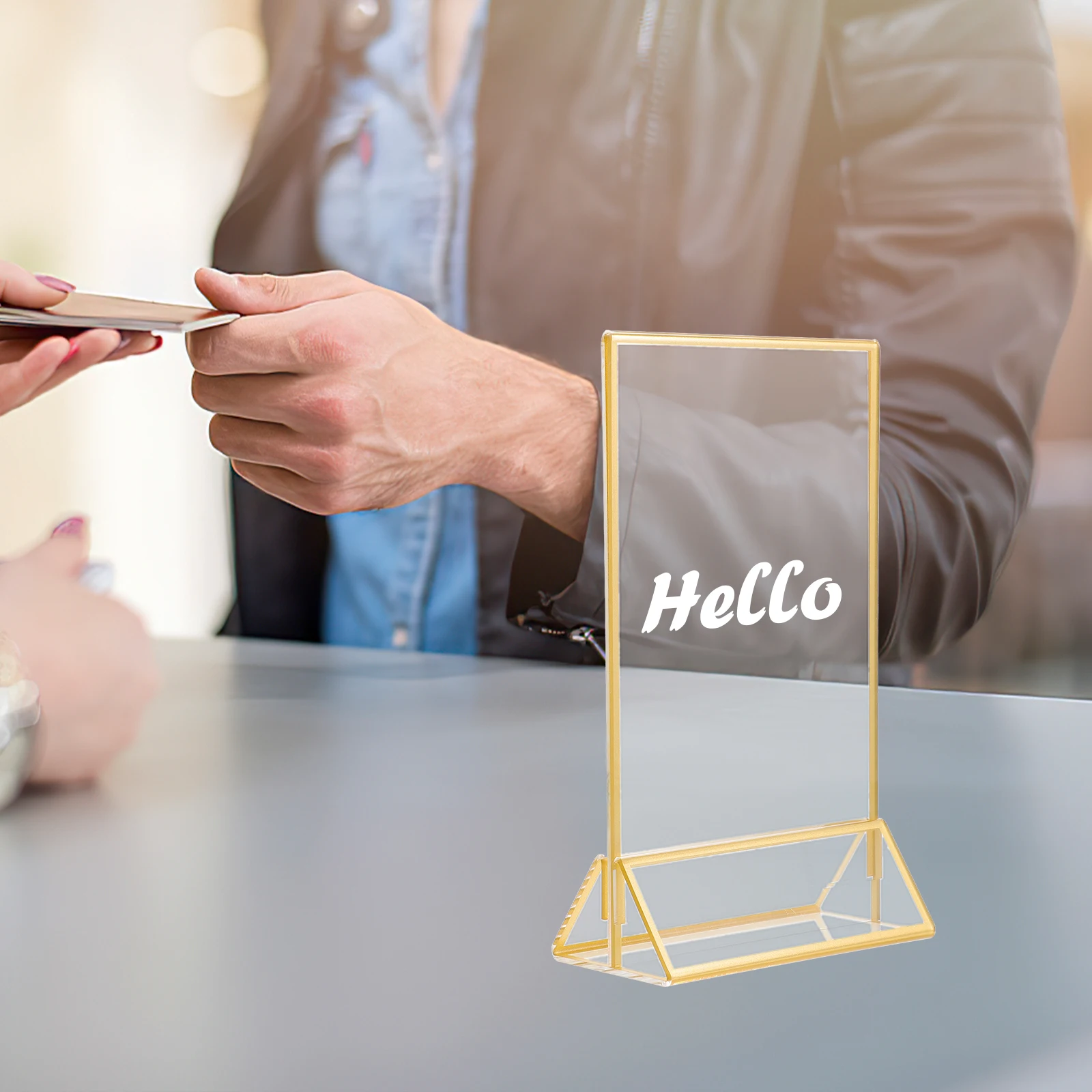

6 Pcs Gold Edge Table Card Display Stand Price Sign Holder Literature Stand for Weddings Acrylic Literature Holder 4x6 Size