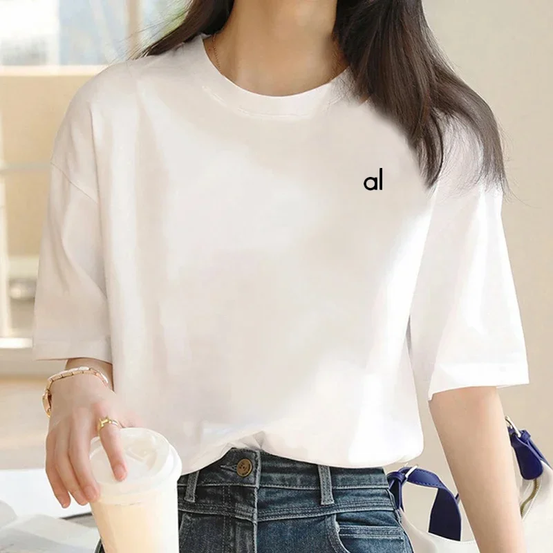 

2025 AL Sports Yoga T-shirt Women's Gym Tees Cotton Brand Short Sleeves Women Y2k Tops Fitness Breathable T-shirt Summer Clothes