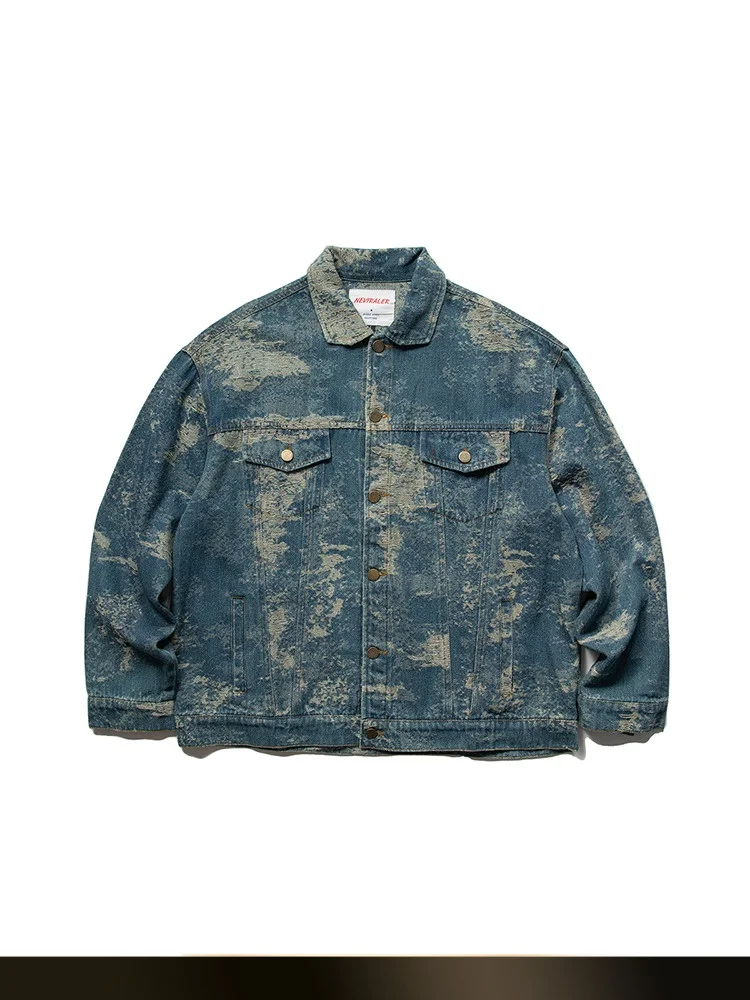 

Retro Heavyweight Japanese Sle Denim Jaet Loose Casual Workwear Coat with Cut out Embroidery Turn down Collar Autumn New ...