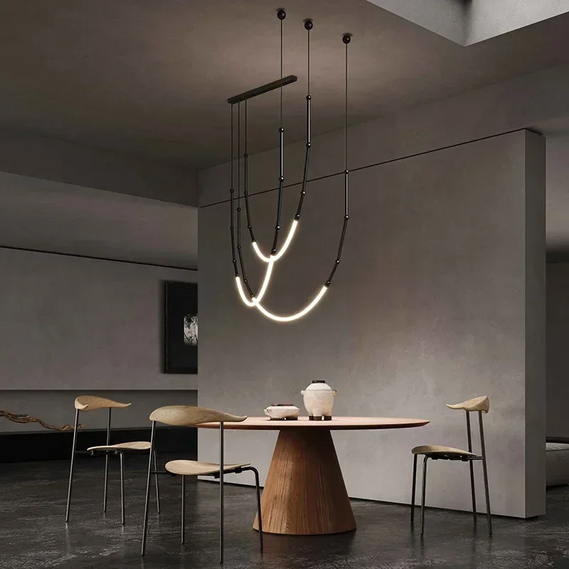 

SANDYHA Modern Minimalist Art LED Pendant Lamp Bamboo Linear Design Chandeliers for Villa Living Dining Room Stairwell Lighting