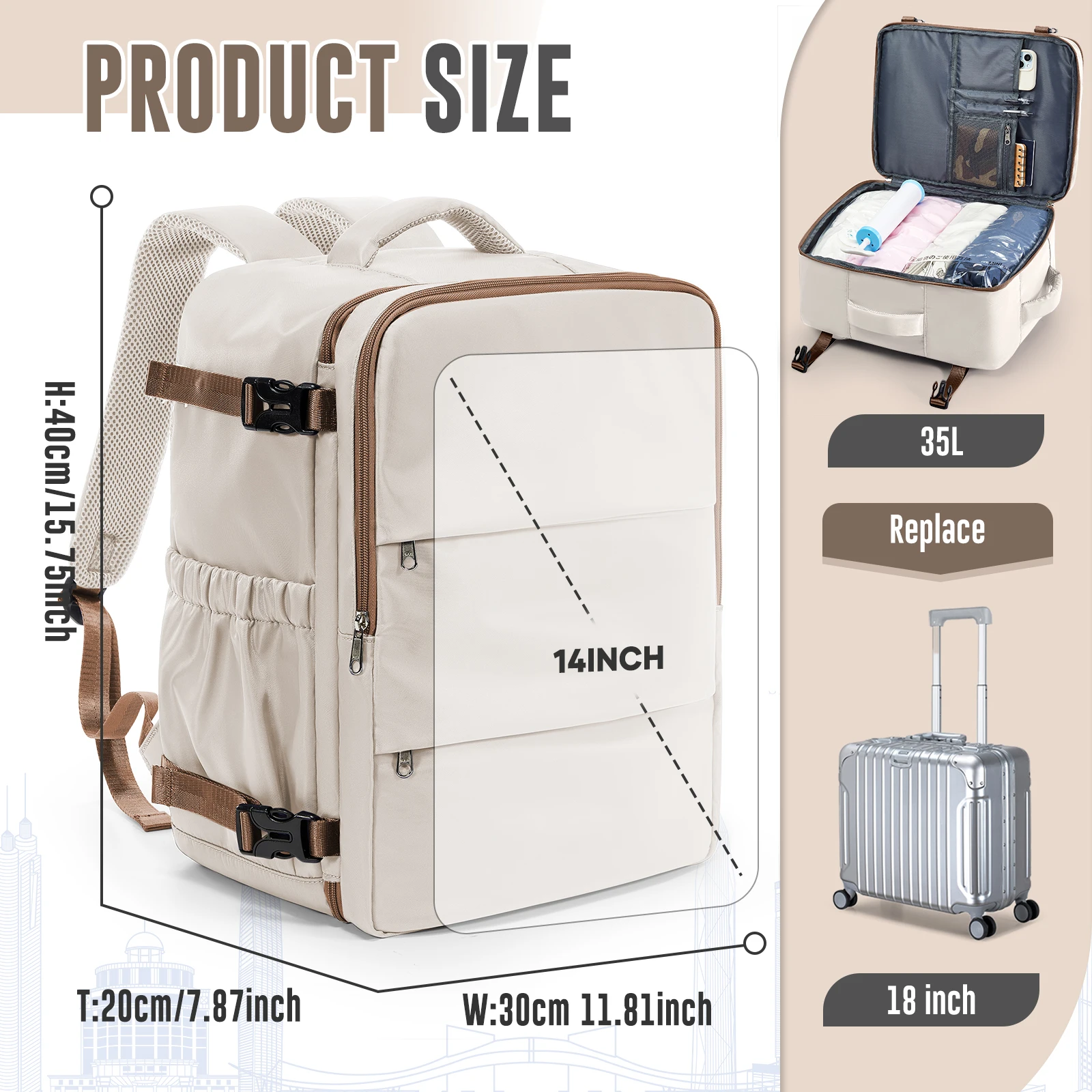 Ryanair حمل على حقيبة 40x30x20 سنتيمتر حقيبة سفر كمبيوتر محمول حقيبة السفر للنساء الرجال ، حقيبة ظهر مفرغة مع مضخة ، أكياس تخزين فراغ