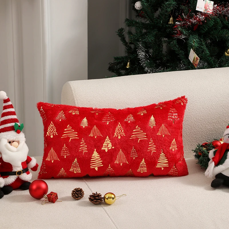 

CANIRICA Cushion Cover Plush 45x45cm Red Christmas Supplies Pillow Cover for Living Room Sofa Home Decoration Party Pillowcase