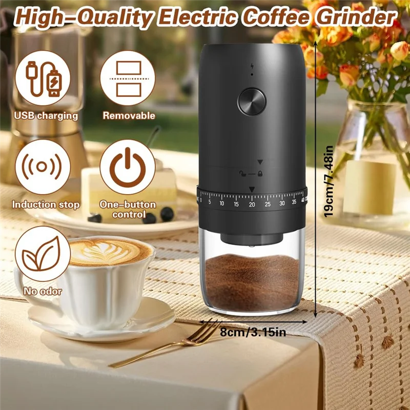 AT05- Burr Electric Coffee Grinder, USB Rechargeable Compact Pulverizer For Home Outdoor Use