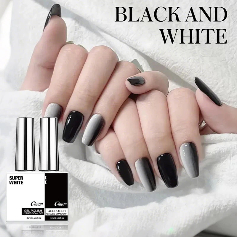 Super Schwarz Weiß Rot Gel-Nagellack 15ml, UV-LED Soak-Off Nagellack, Langanhaltender Hochglanz für Salon und Heimgebrauch Nagelkunst – Detail 2