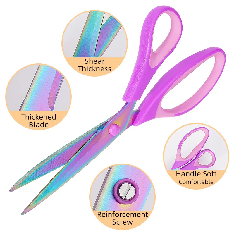 3PCS Colorful Titanium Office Tailor Scissors Colorful Titanium Plated Hand Cutting Household Sewing Scissor Set