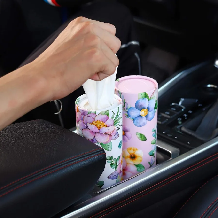 Auto-Taschentuchhalter mit Gesichtstüchern, 4 Stück, Reise-Taschentuchröhrchen, Box-Behälter, perfekte Passform für Auto-Getränkehalter, Auto-Taschentücher, Zylinder