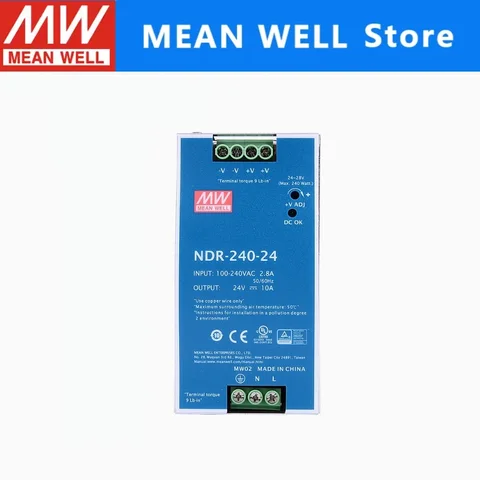 Mean Well NDR-240-24 DC 24V 10A 240W Single Output Industrial DIN Rail Power Supply