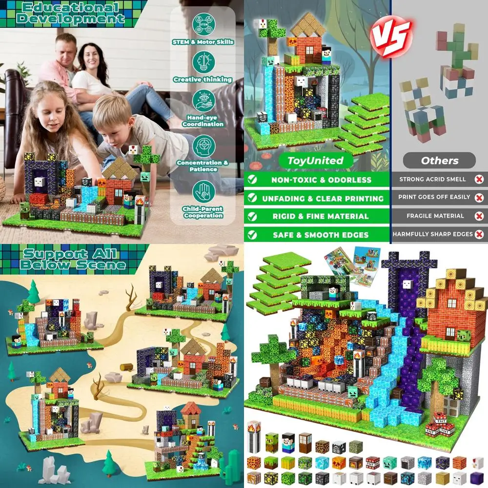 Magnetic Building Blocks Set for Kids 4-8, 200 Pieces with 6 Baseplates, STEM Toys for Boys and Girls Ages 3-12, Ideal Christmas