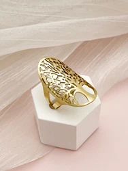 A Summer French Fashion Vintage Stainless Steel Female Hollow Life Tree Open Ring Commuter Holiday Gift Vacation Date