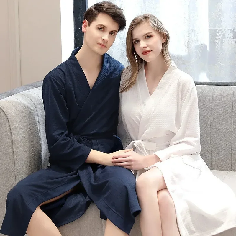 Couple Beach Towel Hotel Long Kimono Waffle Bath Robe for Women Men Autumn Fast Water Absorption Bathrobe Female Gown Sleepwear