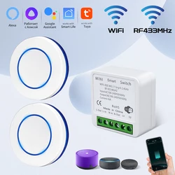 16A Tuya Smart WiFi Switch RF 433MHz Wireless Round Button Light Switch Relay Controller Voice Control with Alexa Google Home