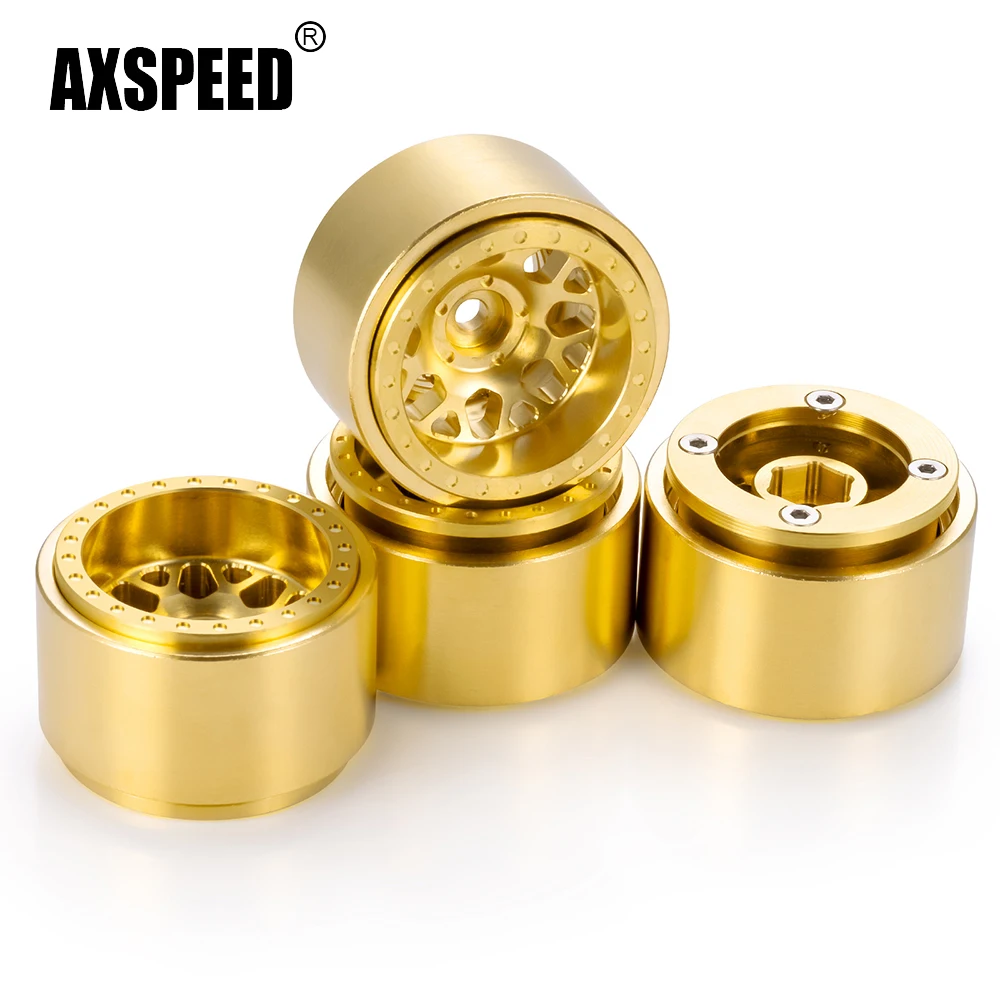 AXSPEED Micro Brass Beadlock Wheel Rims for TRX-4M Axial SCX24 Deadbolt C10 Gladiator Wrangler Bronco 1/24 RC Car Upgrade Parts