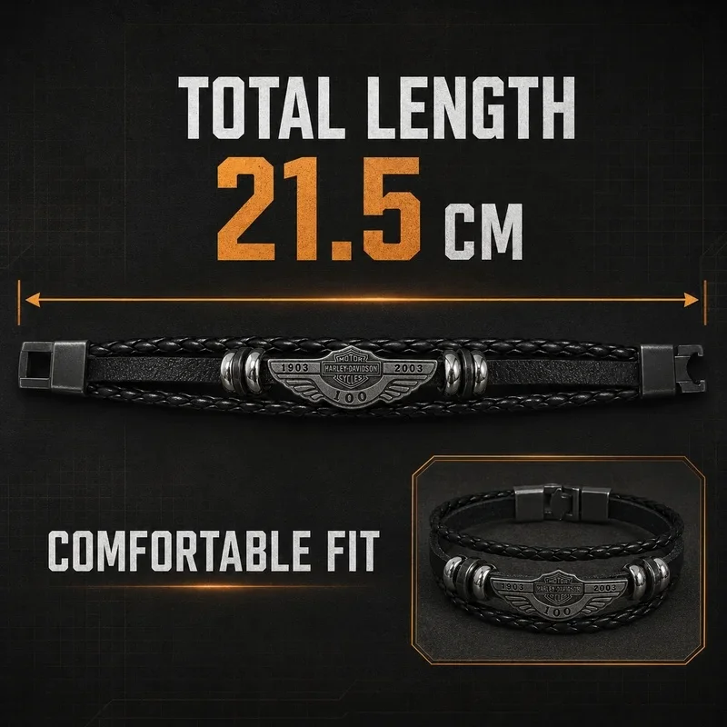 Men'S Black Braided Multi Layer Biker Jewelry For Harley Davidson 100th Anniversary 1903 2003 Commemorative Motorcycle Rider Bra
