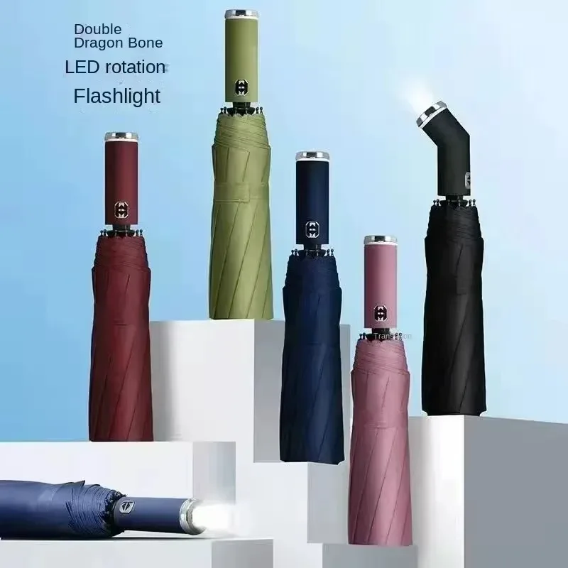 

Rotating LED Flashlight Umbrella Dual Use Sun Rain Umbrella with 10-Bone Frame Automatic UV Protection Compact Travel Shade