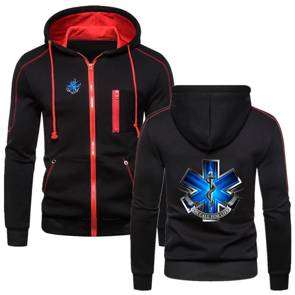 EMT Emergency Ambulance 2024 Men Spring and Autumn Classics Solid Color Hoodie Fashionable Simplicity  Zipper Coat Top