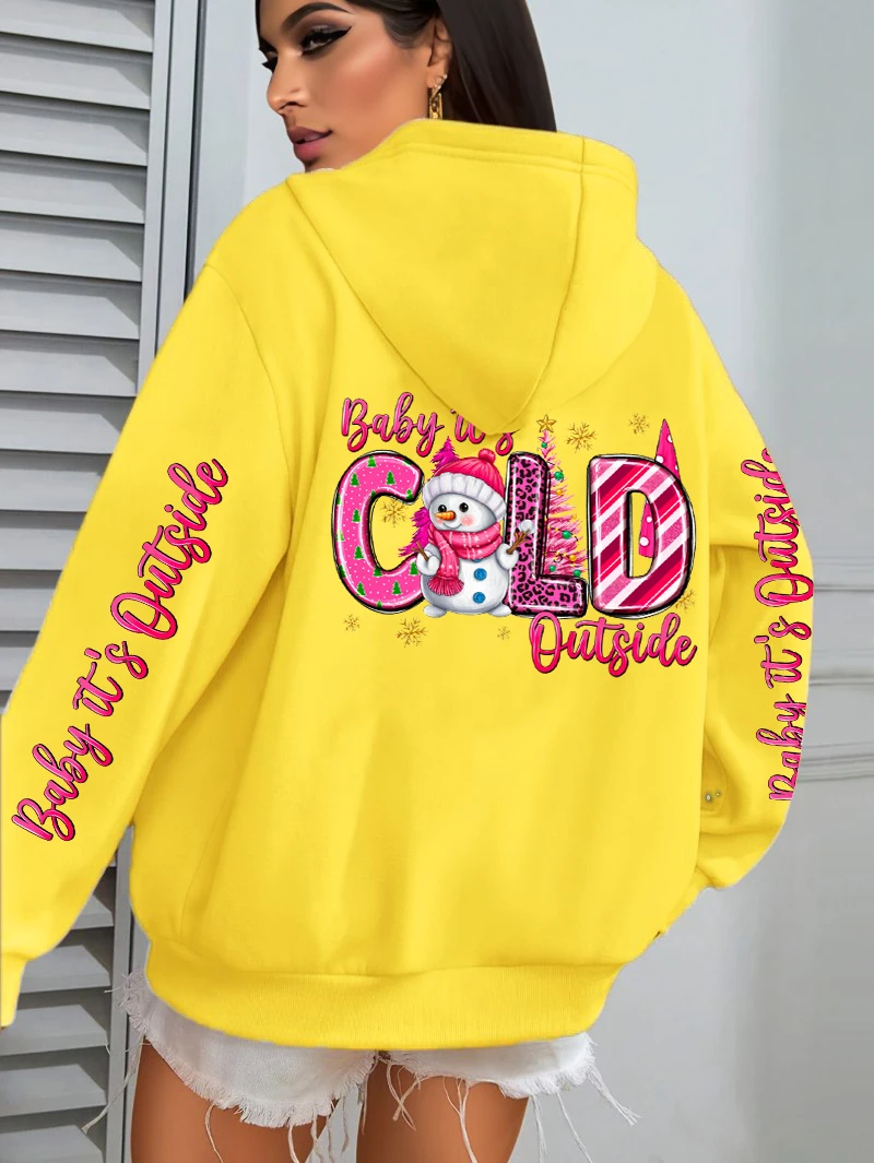 Frohe Weihnachten Kalten Außen Druck Frauen Hoodie Tasche Alle-Spiel Hoody Mehrfarbige Lose Pullover Herbst Fleece Streetwear