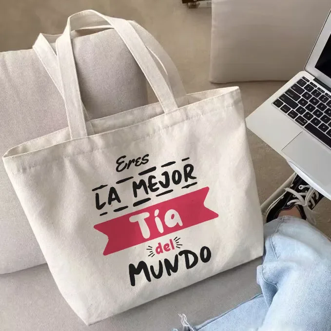 أفضل عمة في العالم الإسبانية المطبوعة حقيبة نسائية صغيرة حقيبة قماش أكياس التسوق حقيبة كتف الإناث عيد ميلاد عطلة Gifta ل Tia