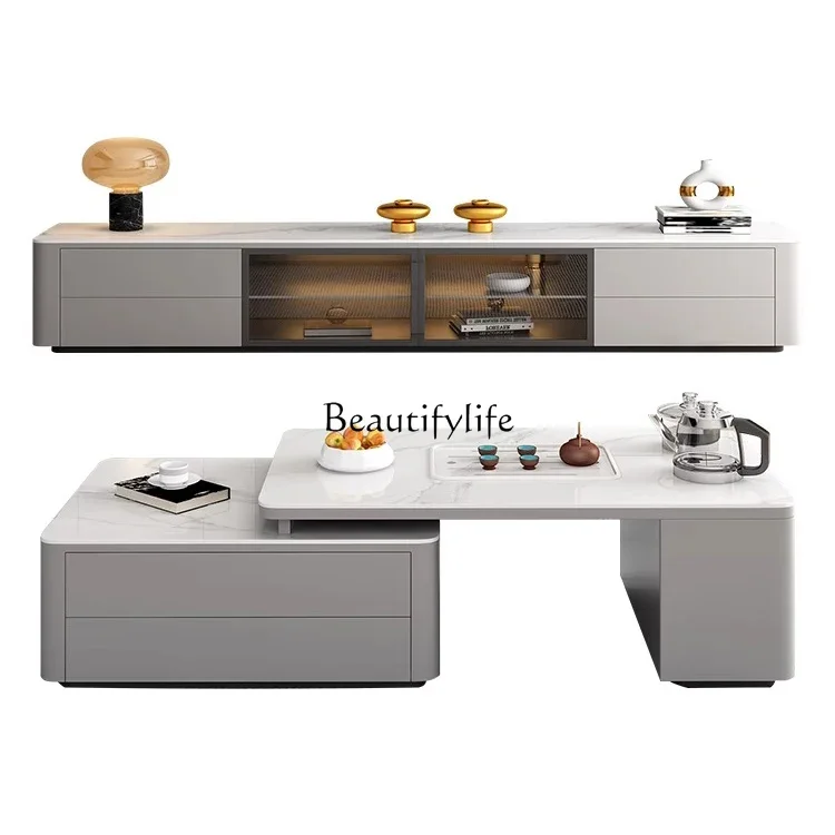 

LXRock slab kung fu tea table integrated living room household retractable tea table modern simple TV cabinet combinationSSS