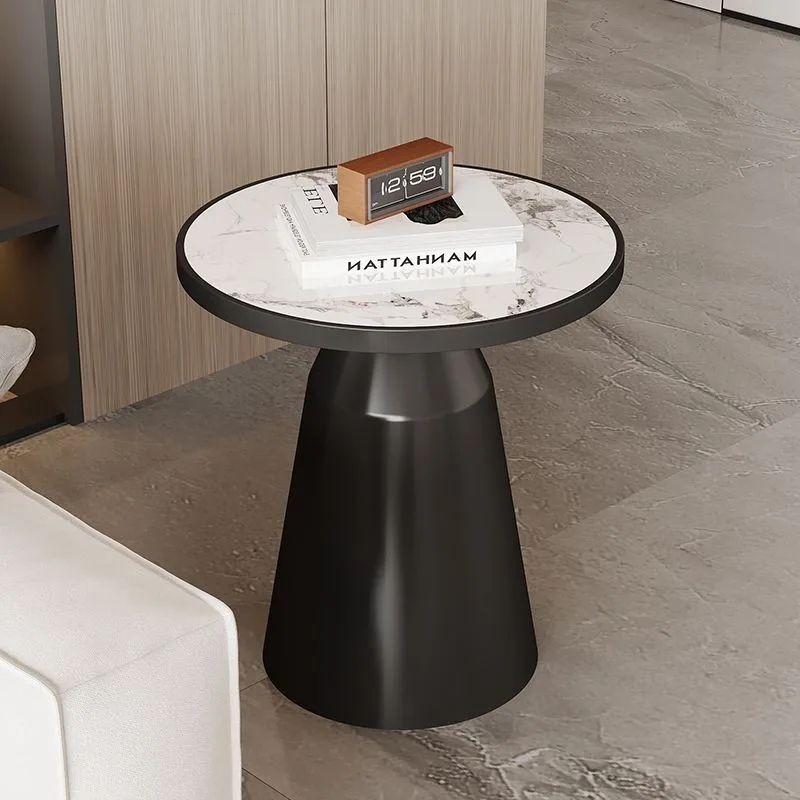 Light luxury modern simple side table small round table Internet celebrity balcony rock slab small coffee table sofa rock slab