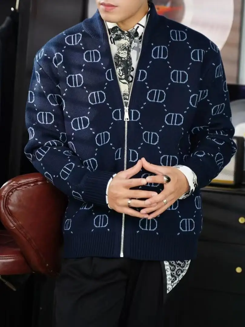 

Мужской модный универсальный вязаный кардиган на молнии с воротником-стойкой для осени и зимы