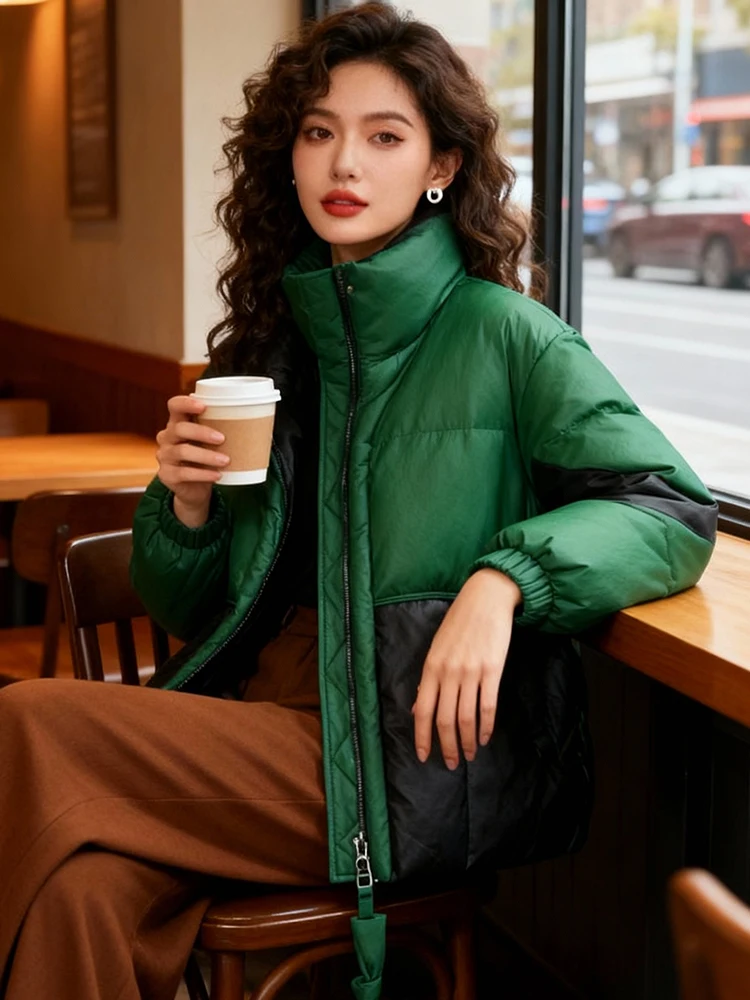 เสื้อโค้ทกันหนาวทรงหลวมสไตล์เกาหลี แขนยาว คอตั้ง ซิปหน้า สำหรับผู้หญิง รุ่นทันสมัย