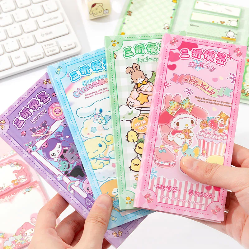 180 Pcs Kawaii Sanrio Kuromi Sticky Notes Cinnamoroll Melody Pochacco Multi-purpose Cute Sticky Notes Student Office Stationery